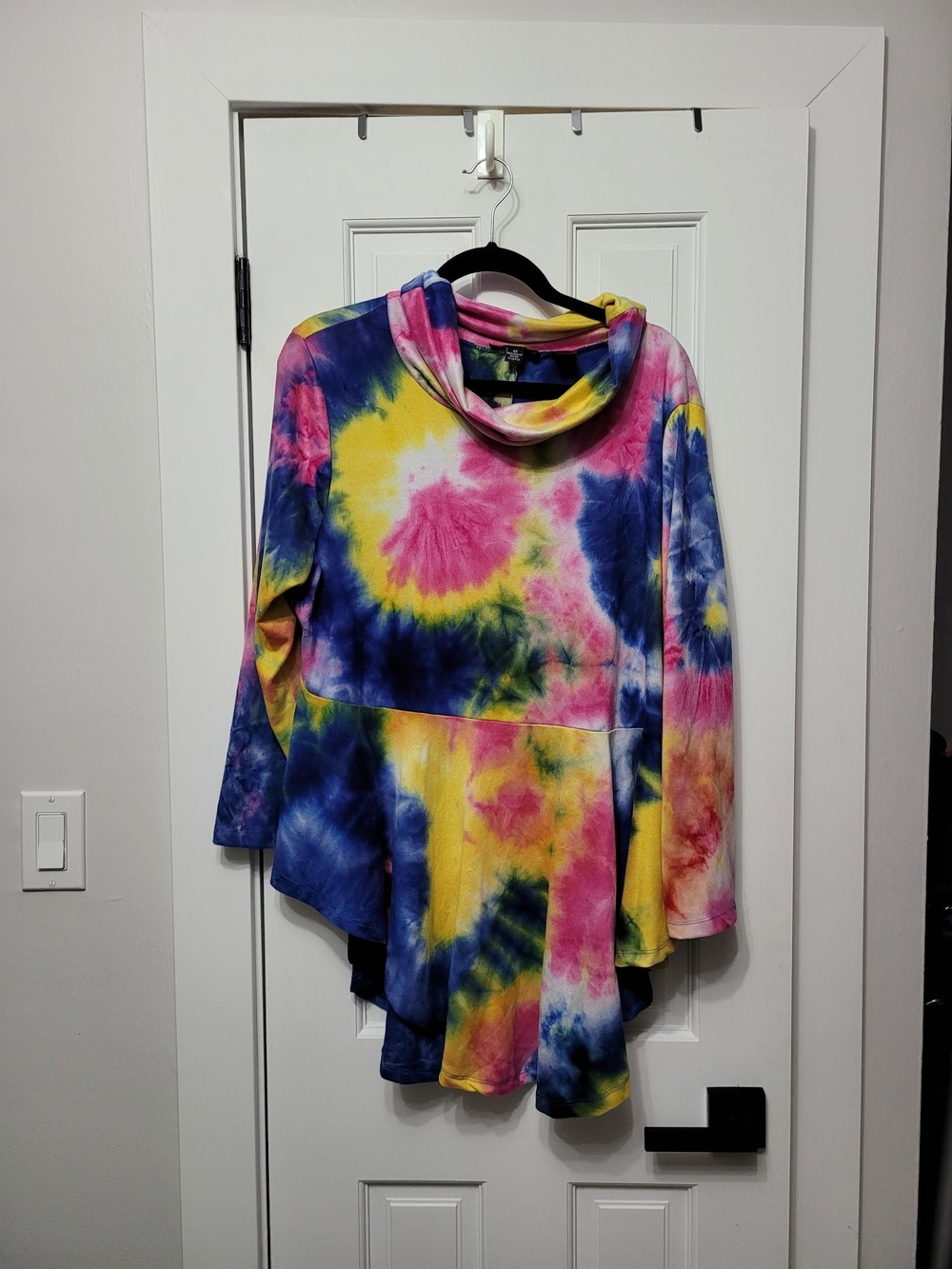 Rogue Tie-Dye Hooded Swing Tunic in Yellow, Pink & Blue
